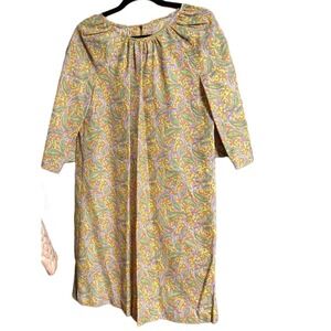 Vintage 70s Paisley Print Dress Yellow Orange Green Pink Mod‎ Style Casual